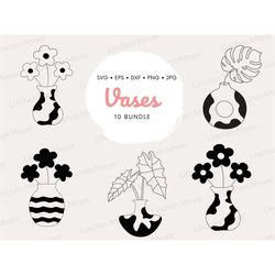 vase svg, groovy flower svg, wild flower svg, monstera svg, abstract vase svg, groovy svg, vases bundle svg, cricut svg