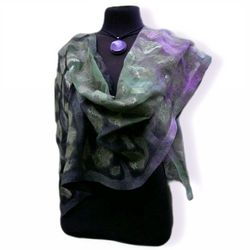 Felted shawl merino wool cotton gause hand dyed