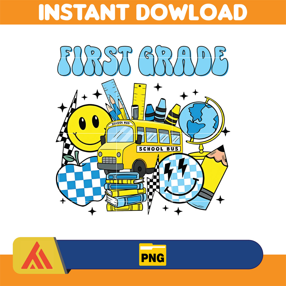 Back to School Png, Kindergarten, Pre K PNG, First Day Of School, School Png, Retro PNG, First, Second, Third Grade Design, School Png (4).jpg