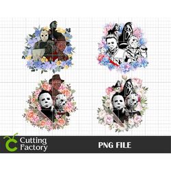 bundle halloween characters png, halloween floral png, horror characters png, halloween killer png, horror movie png, sc