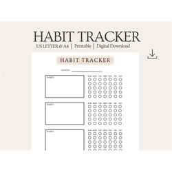 habit tracker printable, habit tracker color, 30 day habit tracker, minimalist printable habit tracker, habit tracker te