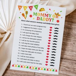 Mommy or Daddy Mexican Baby Shower Game, Mexican Fiesta Baby Shower Mommy or Daddy Game, Guess Who Said Mom or Dad