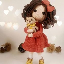 Crochet pattern doll Amigurumi doll Emily and Bear English pdf pattern
