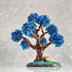 Handmade miniature beaded tree blue