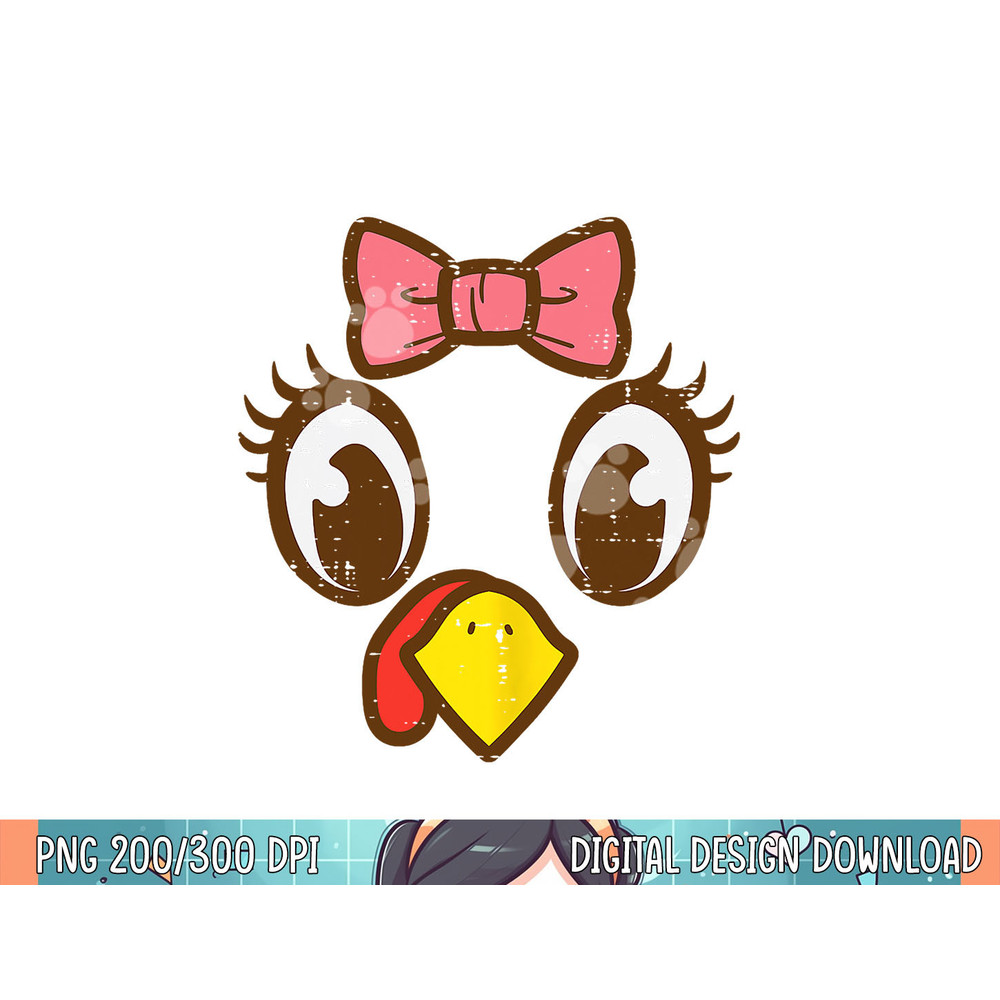 Turkey Face Eyelashes Ribbon Cute Thanksgiving Girls Women png, sublimation.jpg