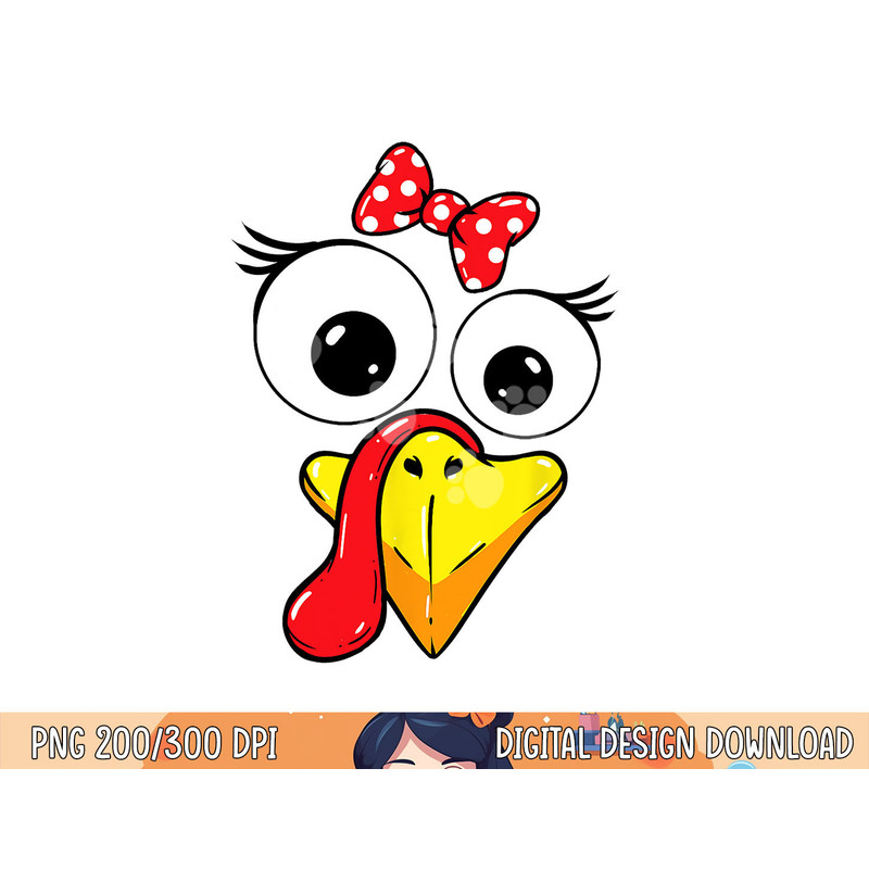 Turkey Face Girl Red Bow Kids Youth Thanksgiving png, sublimation copy.jpg
