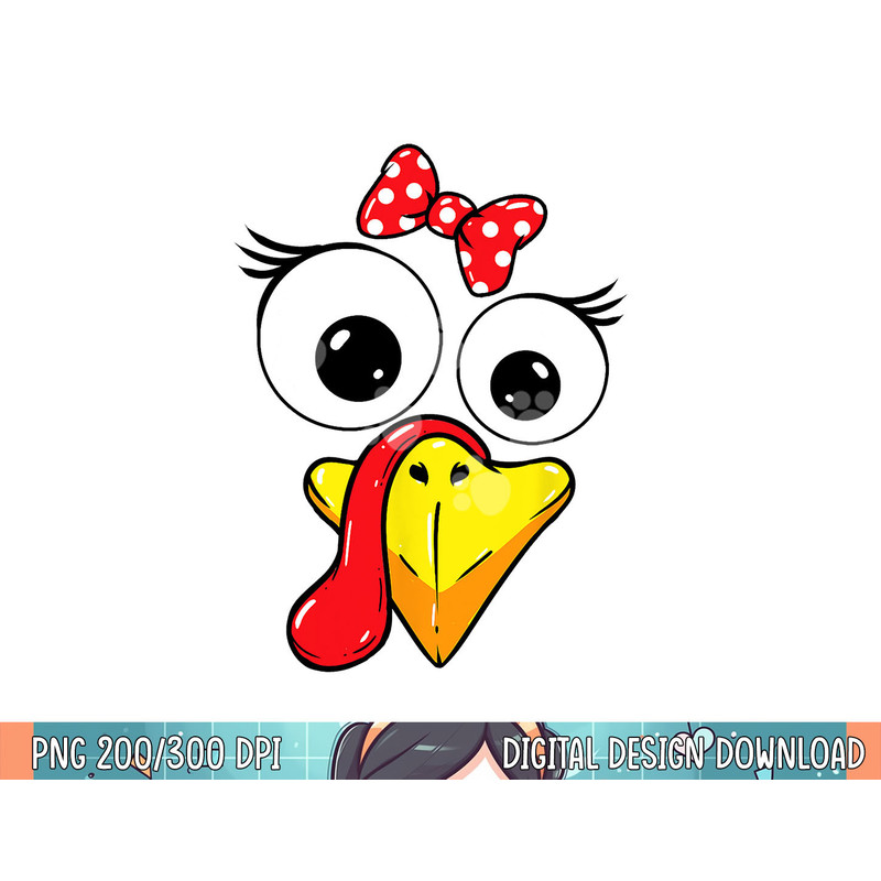 Turkey Face Girl Red Bow Kids Youth Thanksgiving png, sublimation.jpg