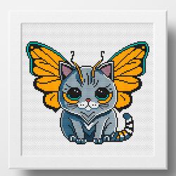 Butterfly Cat cross stitch pattern, Counted cross stitch, Modern Kitten cross stitch digital pattern, PDF