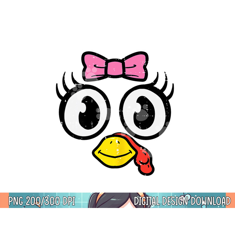Turkey Face Ribbon Cute Happy Thanksgiving Women Girls Kids png, sublimation.jpg