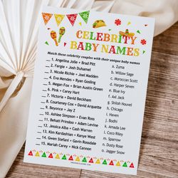 celebrity baby names game mexican baby shower, mexican fiesta baby shower game celebrity famous children names printable