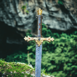 king arthur excalibur sword damascus steel long sword handmade sword replica sword with sheath