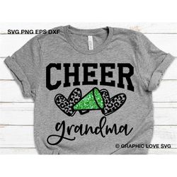 cheer grandma svg, leopard cheerleader glitter green svg, leopard print heart svg, cheer shirts dxf, cheerleader grandma