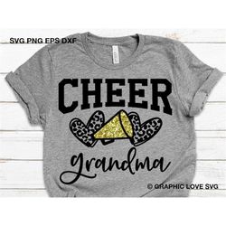 cheerleader grandma svg, leopard glitter cheerleader svg, leopard print heart svg, cheer shirts svg, cheer grandma shirt