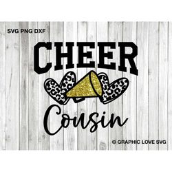 cheerleader cousin svg, leopard glitter cheerleader svg, leopard print heart svg, cheer tshirts svg, cheer cousin shirt