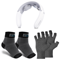 relaxultima portable tens neck massager & compression socks & gloves bundle