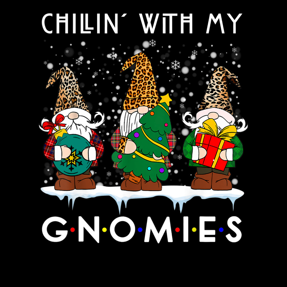 Chillin With My Gnomies Leopard Buffalo Plaid Christmas T-Shirt.jpg