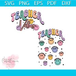 retro teacher vibes groovy smiley face svg cutting file