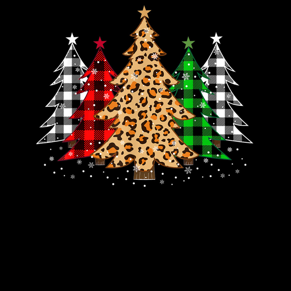 Christmas Trees with Buffalo Plaid Leopard Print Xmas T-Shirt.jpg