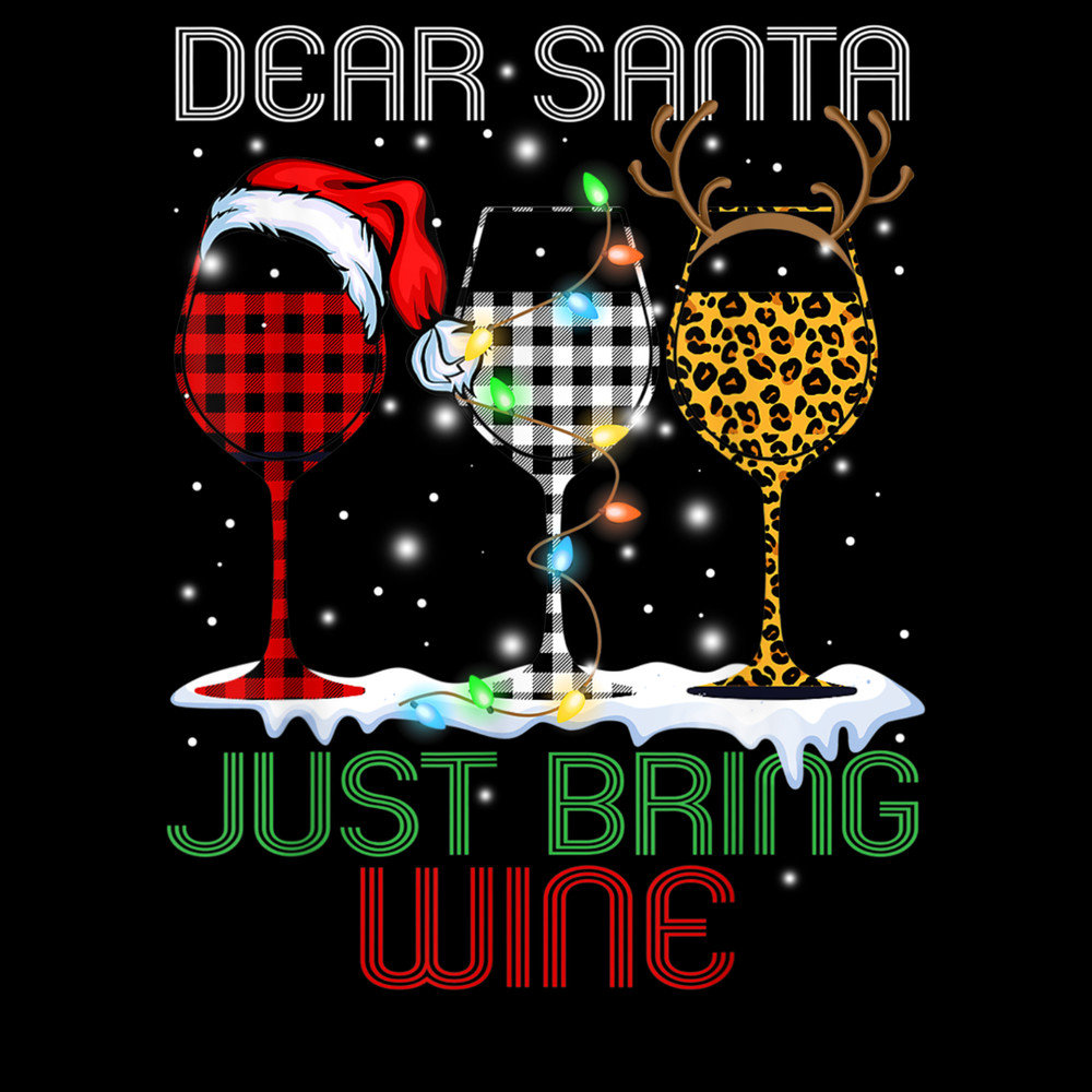 Dear Santa Just Bring Wine Plaid Leopard Christmas Pajama T-Shirt.jpg