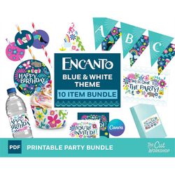 encanto birthday party printable bundle - 10 item bundle - blue theme - pdf instant digital download