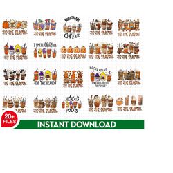 20 retro halloween coffee cups tis the season png bundle, coffee cups halloween png, movie characters coffee bundle png