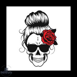 messy bun skull, skull png, sugar skull, messy bun sublimation, halloween mom png svg