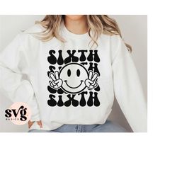 sixth grade svg png retro, 6th grade svg, back to school svg shirt design for kids, hello sixth grade, svg files for dow