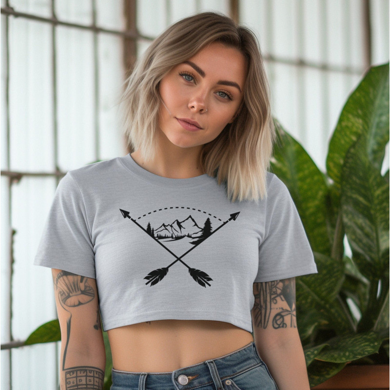 Arrow Mountains Top Champion Women's Heritage Cropped Tee for Summer Fall Nature Tshirt Hiking Lover Crop Top Camping and Outdoors Attire - 1.jpg