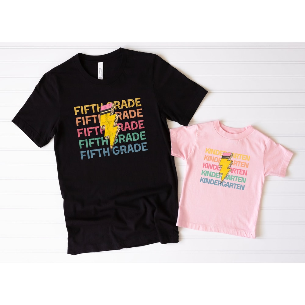Custom Back to School Grade Tshirt Retro Pencil Lightening Bolt First Day of School Shirt Elementary Kindergarten 1st 2nd 3rd 4th 5th Middle - 1.jpg