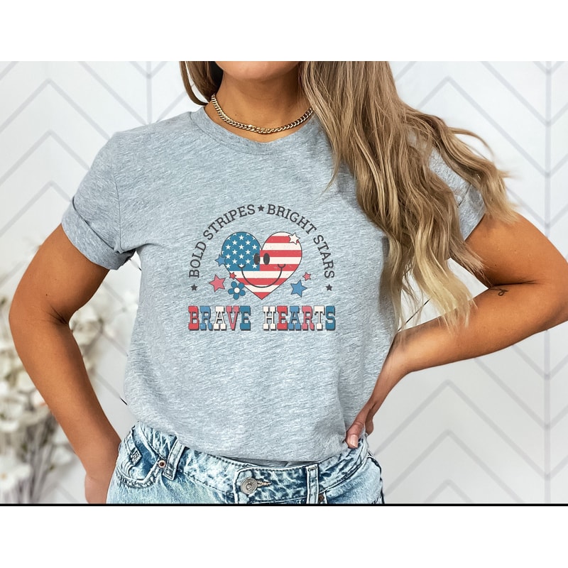 Retro Americana Tee 4th of July Bold Stripes Bright Stars Brave Hearts Tshirt Independence Day Women's Vintage Shirt USA Freedom Live Free - 1.jpg
