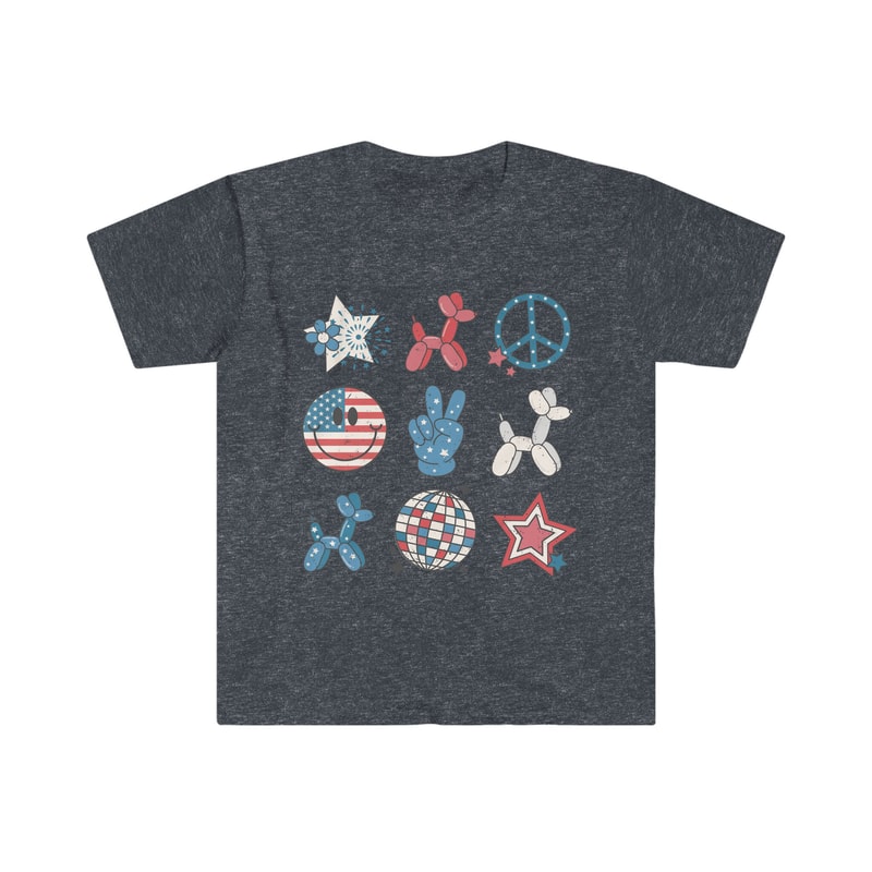 Retro Americana Graphic Tee Symbols Peace Stars Smiley 4th of July Tshirt Independence Day Women's Shirt USA Groovy Red White Blue Live Free - 8.jpg