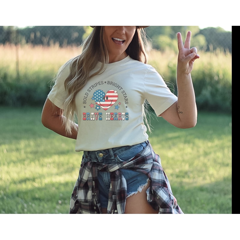 Retro Americana Tee 4th of July Bold Stripes Bright Stars Brave Hearts Tshirt Independence Day Women's Vintage Shirt USA Freedom Live Free - 2.jpg