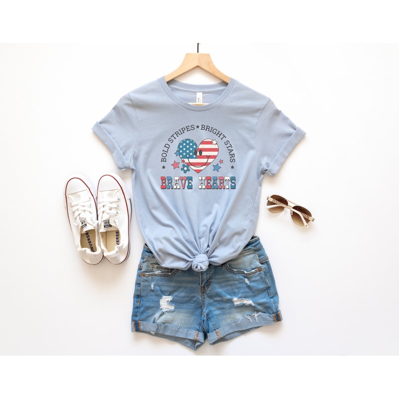 Retro Americana Tee 4th of July Bold Stripes Bright Stars Brave Hearts Tshirt Independence Day Women's Vintage Shirt USA Freedom Live Free - 4.jpg