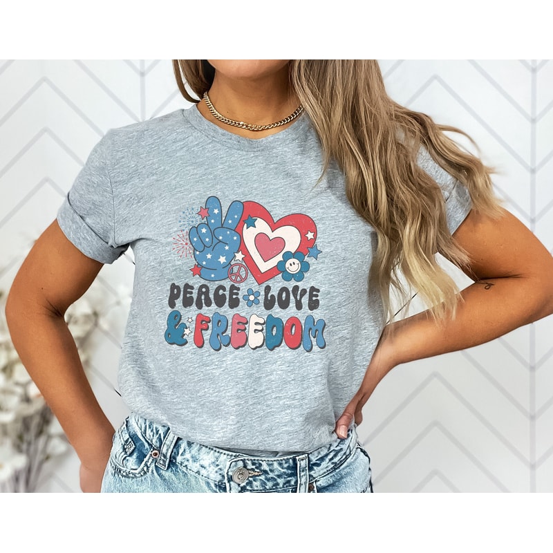 Retro Americana Tee Peace Love Freedom 4th of July Tshirt Independence Day Women's Vintage Shirt USA Groovy Red White Blue Live Free - 1.jpg