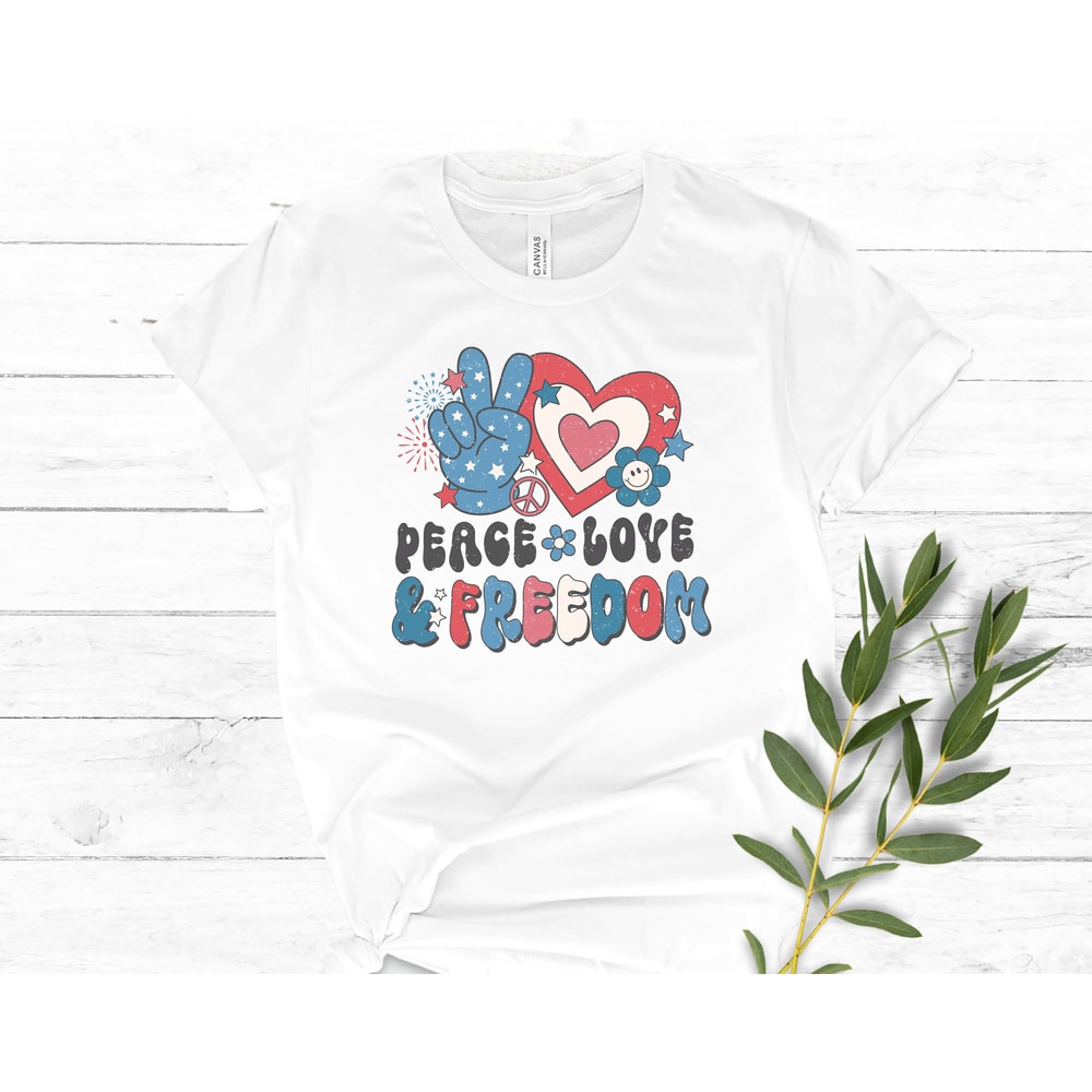 Retro Americana Tee Peace Love Freedom 4th of July Tshirt Independence Day Women's Vintage Shirt USA Groovy Red White Blue Live Free - 2.jpg