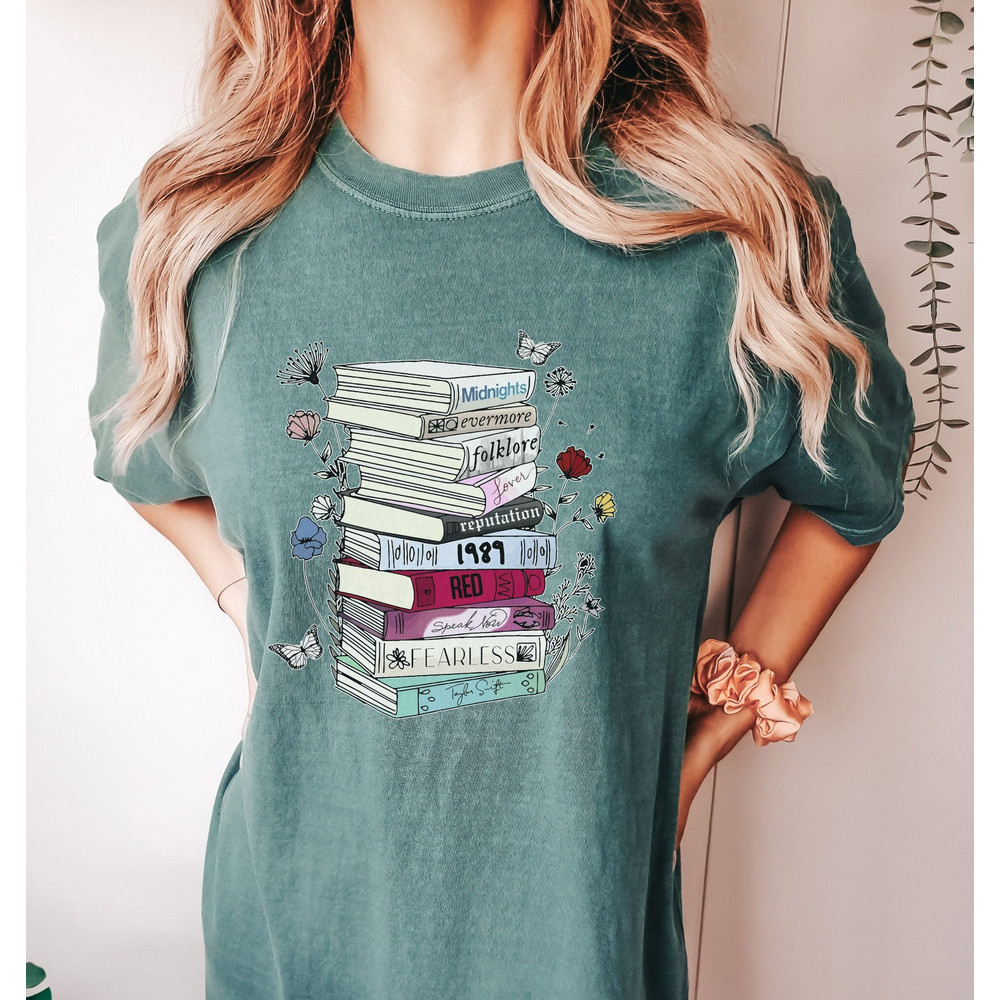 Taylor Swiftees The Eras Tour Tshirt Albums as Book Stack Art Flower Tee Swifties Speak Now Era Midnights Outfit Eras Tour Merch 1989 Lover - 1.jpg