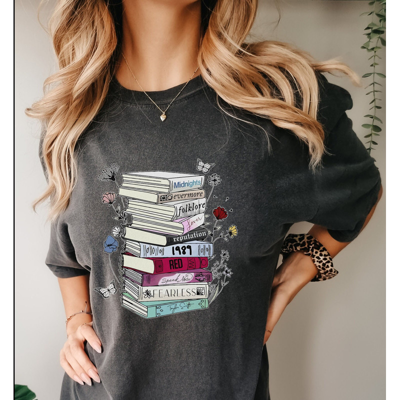 Taylor Swiftees The Eras Tour Tshirt Albums as Book Stack Art Flower Tee Swifties Speak Now Era Midnights Outfit Eras Tour Merch 1989 Lover - 2.jpg