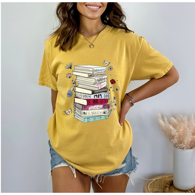 Taylor Swiftees The Eras Tour Tshirt Albums as Book Stack Art Flower Tee Swifties Speak Now Era Midnights Outfit Eras Tour Merch 1989 Lover - 3.jpg