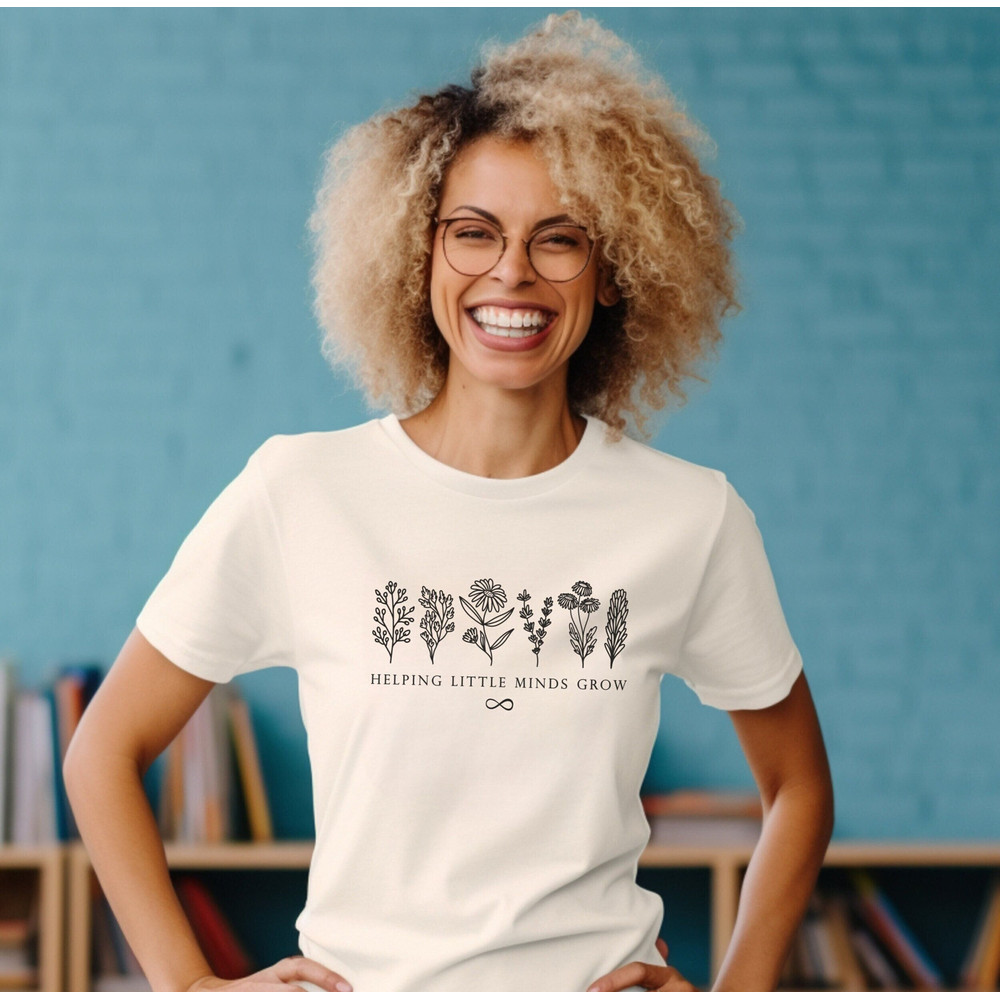 Teacher's Wildflower T-Shirt Helping Little Minds Grow Floral Shirt Vintage Flowers Boho Tee for Teachers and Educators for School Trendy - 1.jpg