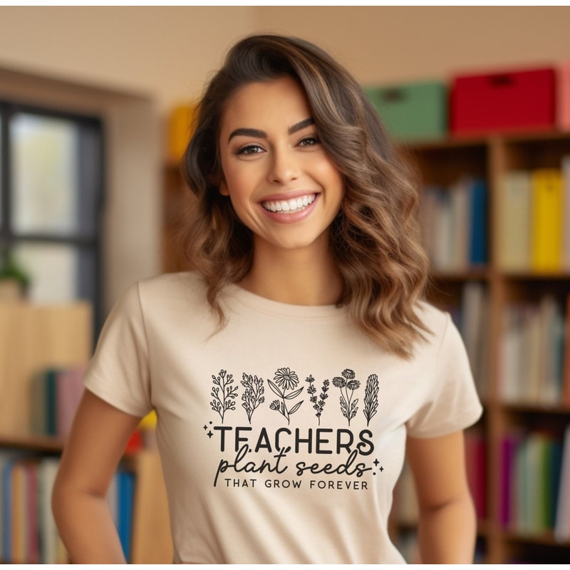 Teacher's Wildflower T-Shirt Teachers Plant Seeds Floral Shirt Vintage Flowers Boho Floral Tee for Teachers Educators for School First Day - 1.jpg