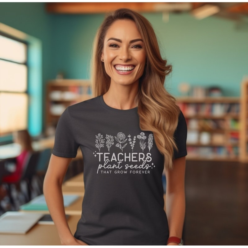 Teacher's Wildflower T-Shirt Teachers Plant Seeds Floral Shirt Vintage Flowers Boho Floral Tee for Teachers Educators for School First Day - 2.jpg
