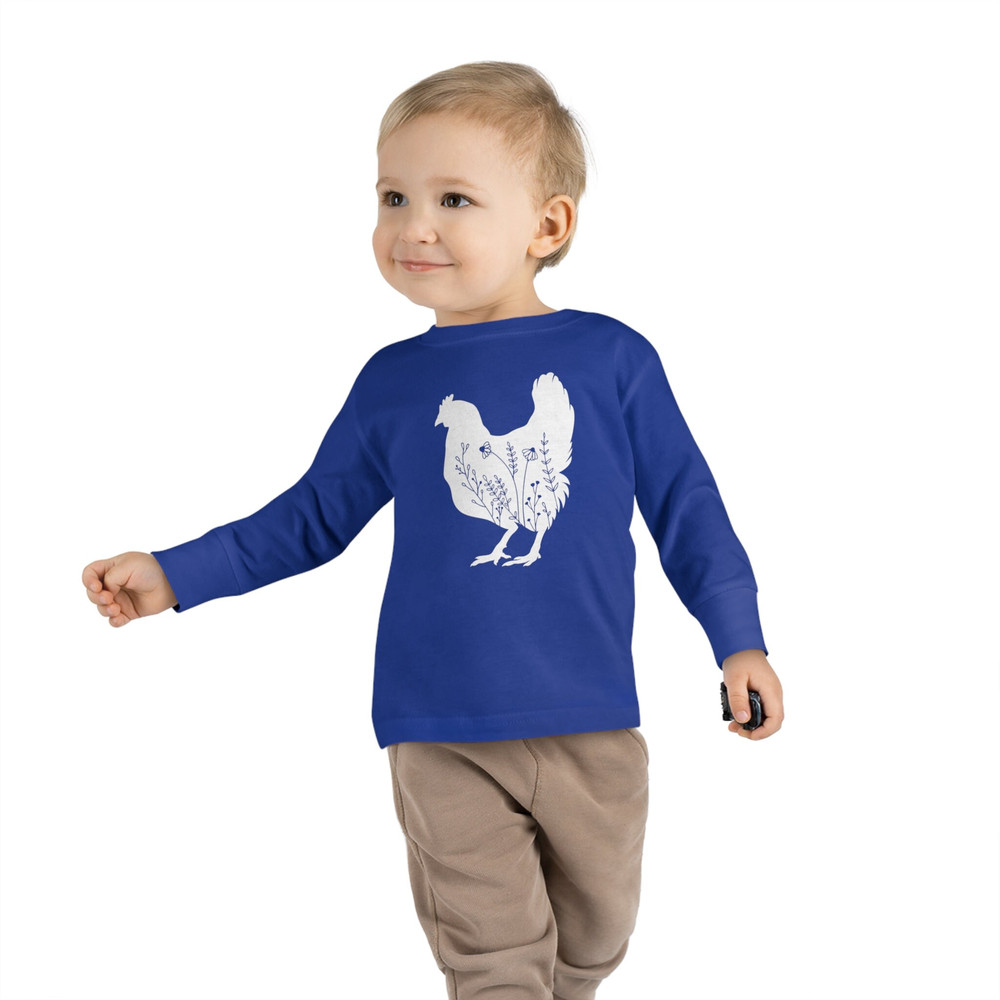 TODDLER 2T - 6T Wildflower Chickens Long Sleeves Shirt for Little Chicken Lover Baby Floral Chicken Farm Life Sleeves Toddler Big Chicken - 10.jpg