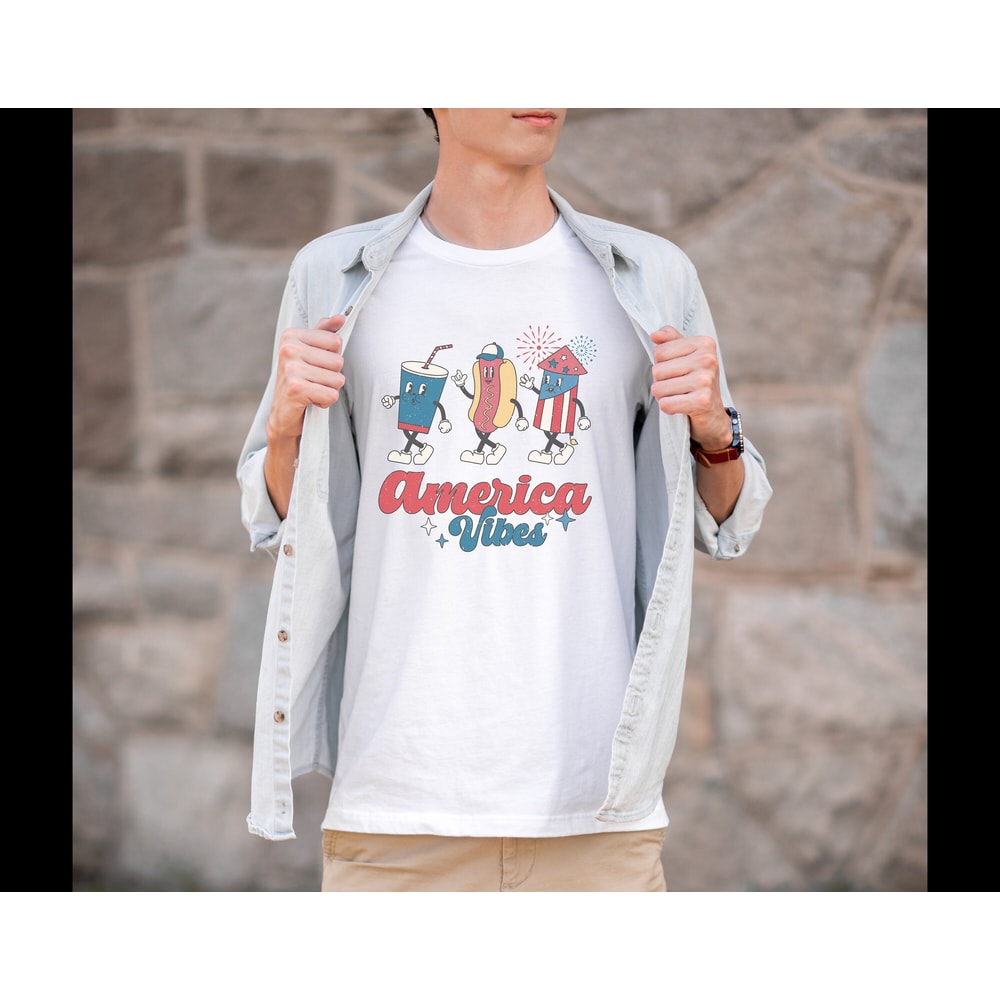 Unisex Retro Americana Graphic Tee America Vibes 4th of July Tshirt Independence Day Mens Womens Freedom Tan Shirt USA Groovy Red White Blue - 1.jpg