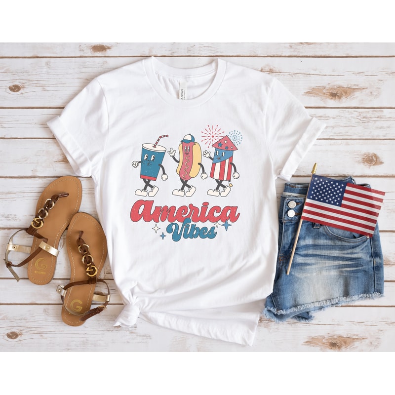 Unisex Retro Americana Graphic Tee America Vibes 4th of July Tshirt Independence Day Mens Womens Freedom Tan Shirt USA Groovy Red White Blue - 3.jpg