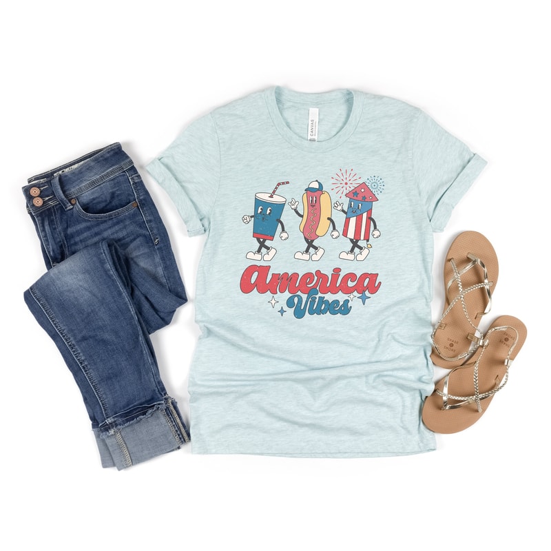 Unisex Retro Americana Graphic Tee America Vibes 4th of July Tshirt Independence Day Mens Womens Freedom Tan Shirt USA Groovy Red White Blue - 6.jpg