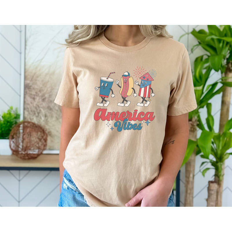 Unisex Retro Americana Graphic Tee America Vibes 4th of July Tshirt Independence Day Mens Womens Freedom Tan Shirt USA Groovy Red White Blue - 2.jpg