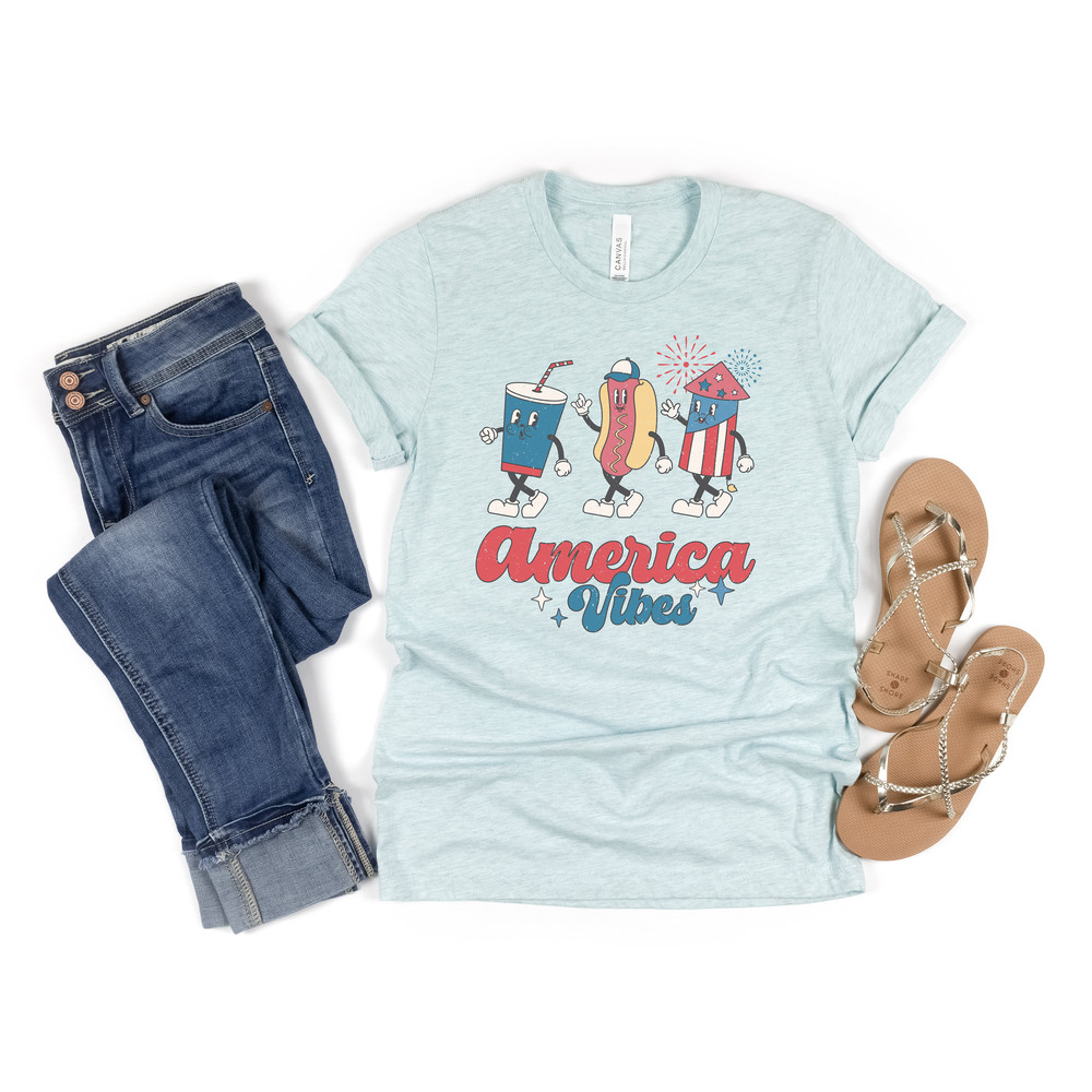 Unisex Retro Americana Graphic Tee America Vibes 4th of July Tshirt Independence Day Mens Womens Freedom Tan Shirt USA Groovy Red White Blue - 6.jpg