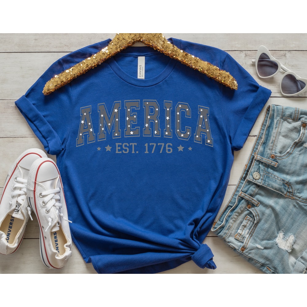 Unisex Retro Americana Tee 4th of July Tshirt America Est 1776 Independence Day Vintage Shirt USA Freedom Womens T-shirt Minimalist Mens - 2.jpg