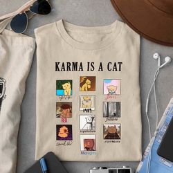 karma is a cat t-shirt, midnights taylor shirt, funny eras tour merch tee for cat lover