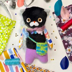 cat stuffed animal black cat plush toy cat lover gift kitten stuffed animals cat rag doll handmade gift